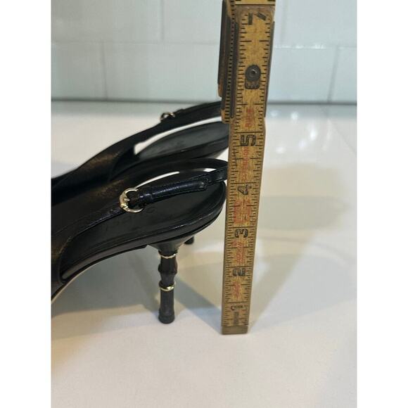 Vintage Gucci Black Guccissima Leather Pointed Toe Slingback Bamboo Heel SZ 7.5 - Picture 8 of 14